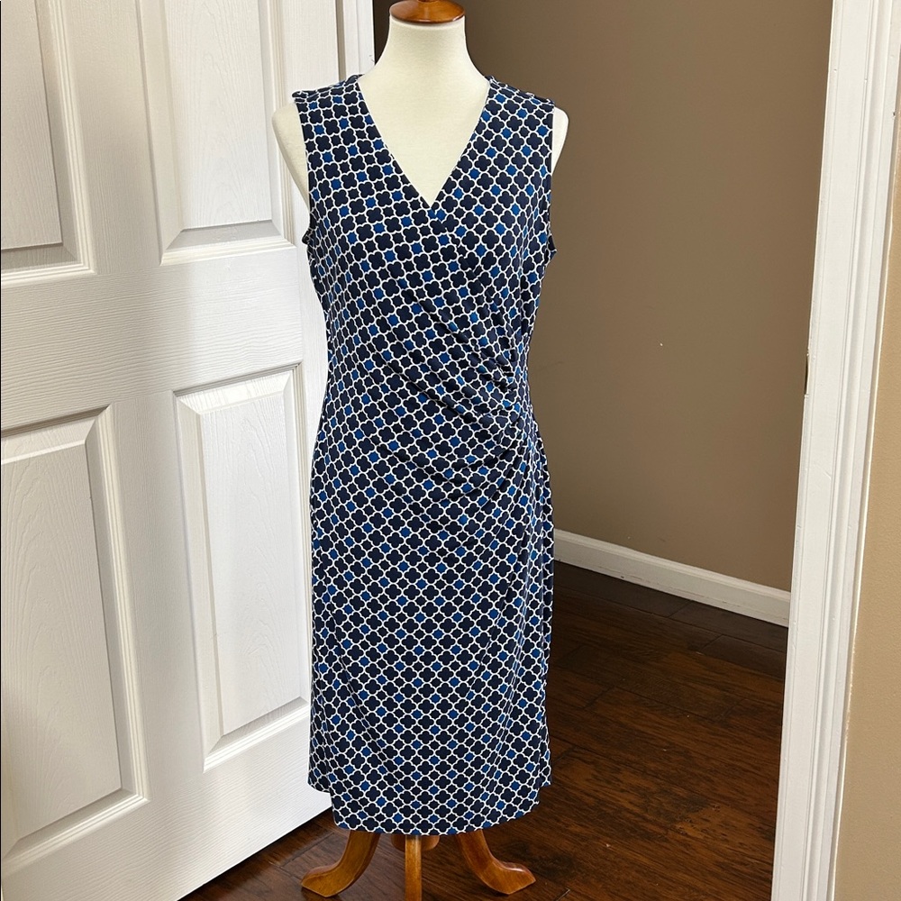 Charter Club Navy and White Patterned Knit Dress Size Medium